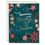 BLUE POINSETTIA CHRISTMAS HOLIDAY GREETING CARD