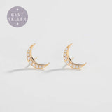 CRESCENT MOON PAVÉ STUDS | 14K GOLD & WHITE DIAMONDS