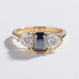 THREE STONE ENCHANTMENT ENGAGEMENT RING | 14K GOLD | BLACK DIAMOND & MOISSANITE