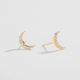 CRESCENT MOON PAVÉ STUDS | 14K GOLD & WHITE DIAMONDS