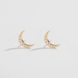 CRESCENT MOON PAVÉ STUDS | 14K GOLD & WHITE DIAMONDS