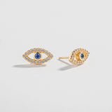 EVIL EYE STUDS | 14K GOLD | BLUE & WHITE SAPPHIRE