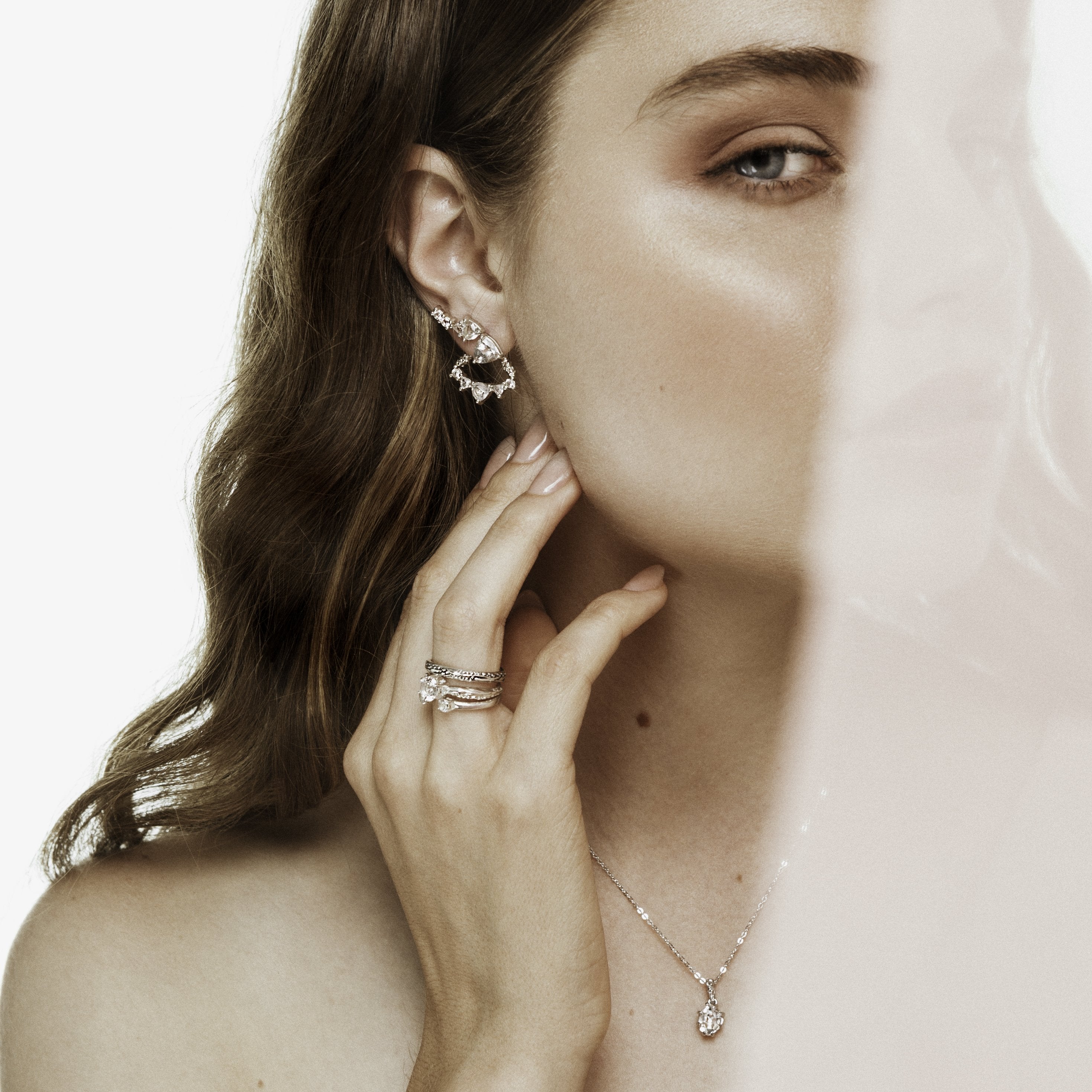 TRILLION CHANDELIER EAR JACKETS | GOLD VERMEIL & HERKIMER - AngelaMonacojewelry