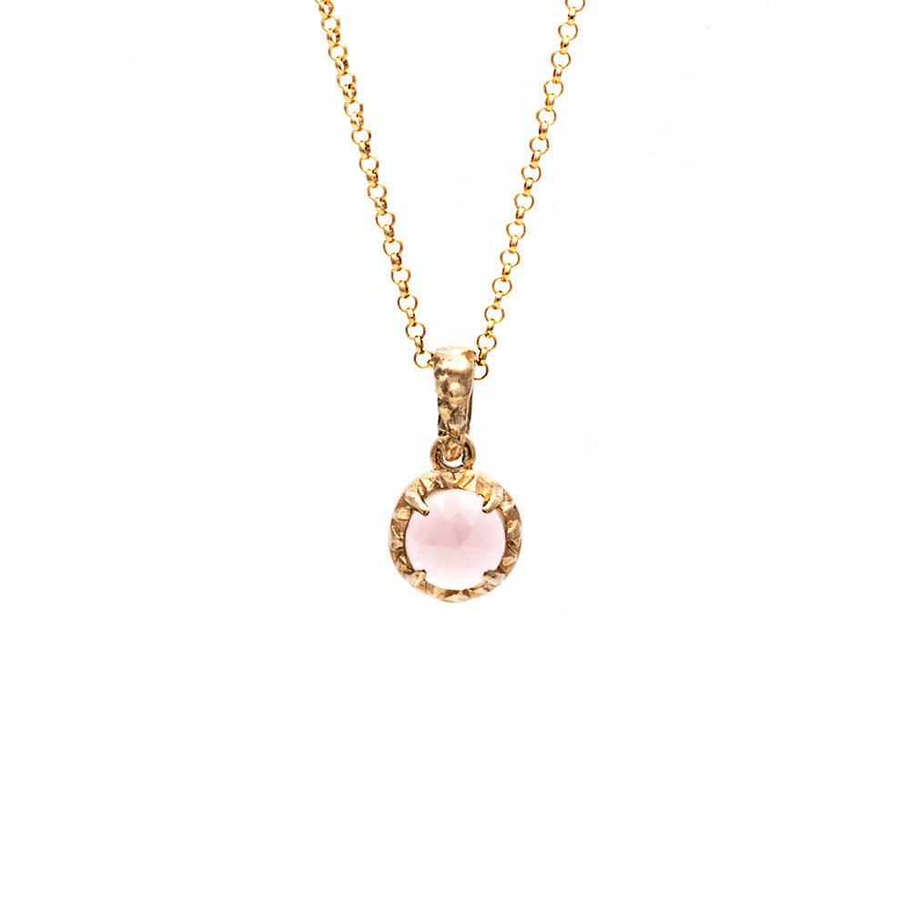 MATRIX HALO NECKLACE | 14k GOLD & ROSE QUARTZ - AngelaMonacojewelry