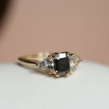 THREE STONE ENCHANTMENT ENGAGEMENT RING | 14K GOLD | BLACK DIAMOND & MOISSANITE